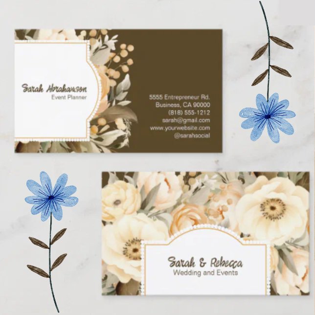 Elegant Boho Bohemisch Gold Champagne Brown Floral Visitenkarte (Von Creator hochgeladen)