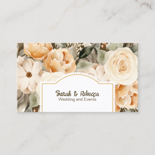 Elegant Boho Bohemisch Gold Champagne Brown Floral Visitenkarte (Vorderseite)