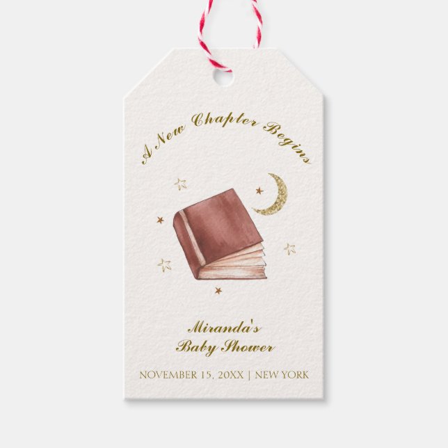 Elegant Boho Book Moon Star Baby Shower Geschenkanhänger (Vorderseite)