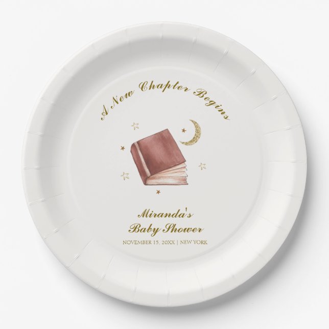 Elegant Boho Book Moon Star Baby Shower Pappteller (Vorderseite)
