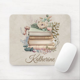 Elegant Boho Book Stack Floral  Name Mousepad