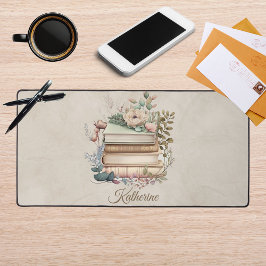 Elegant Boho Book Stack Floral  Name Schreibtischunterlage
