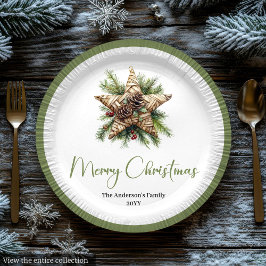 Elegant Boho Botanical Christmas Tree Dinner Plate Pappteller
