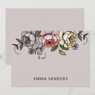 Elegant Boho Botanical Florals Gray Personalisiert Mitteilungskarte