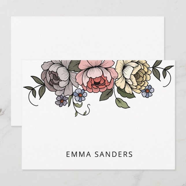 Elegant Boho Botanical Florals Personalisiert Mitteilungskarte (Vorne/Hinten)