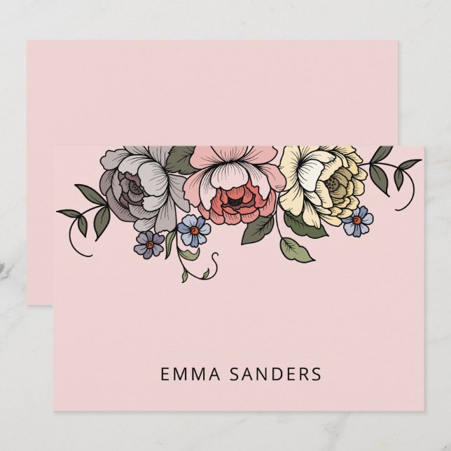 Elegant Boho Botanical Florals Pink Personalisiert Mitteilungskarte (Vorne/Hinten)