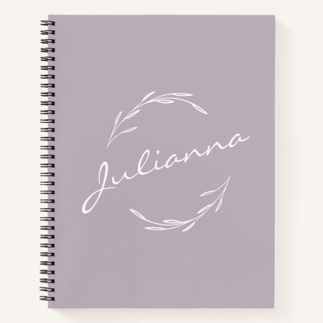 Elegant Boho Botanical Wreath Lilac Personalisiert Notizbuch (Vorderseite)
