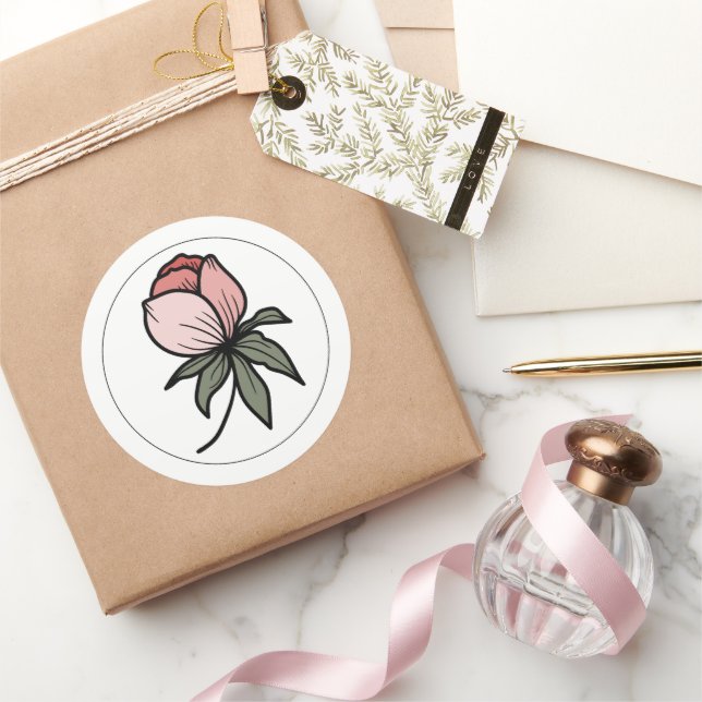 Elegant Boho Botanisches Blumenrosa Runder Aufkleber (Schenken)
