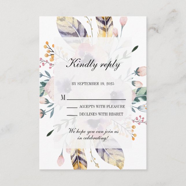 Elegant Boho Bouquet Wedding Rsvp Begleitkarte (Vorderseite)