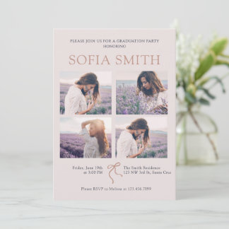 Élégant Boho Bow Graduation Party Invitation