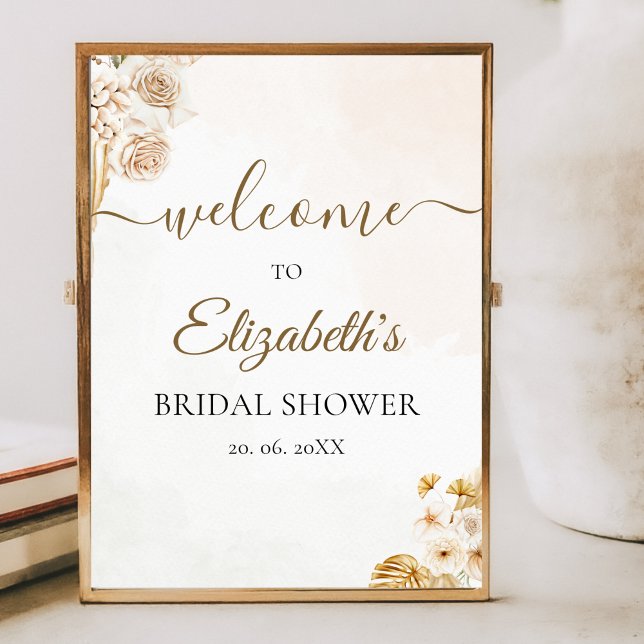 Elegant Boho Bridal Shower with Beige and Golden  Poster (Von Creator hochgeladen)