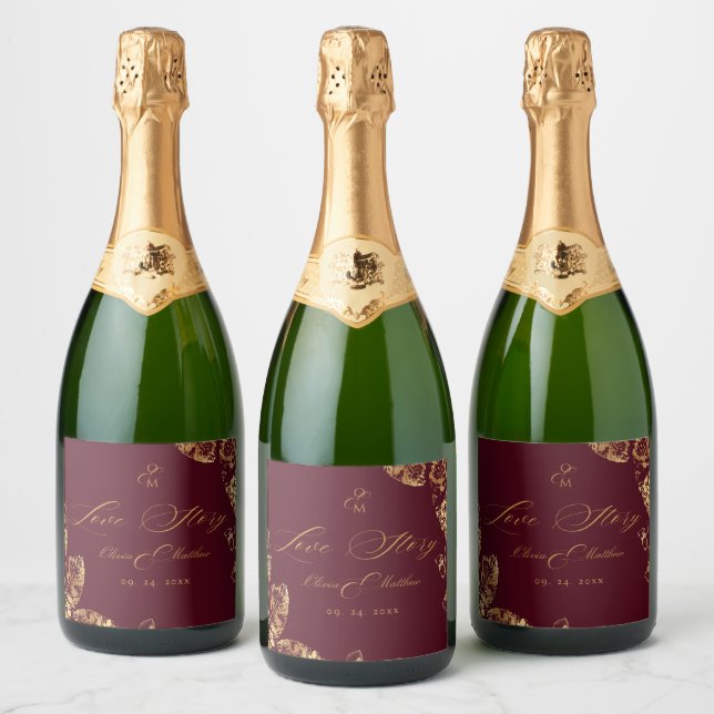 Elegant Boho | Burgund Gold Herbsthochzeit (Flaschen)