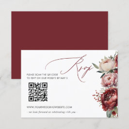 Elegant Boho Burgundy Blush Floral QR CODE RSVP Karte