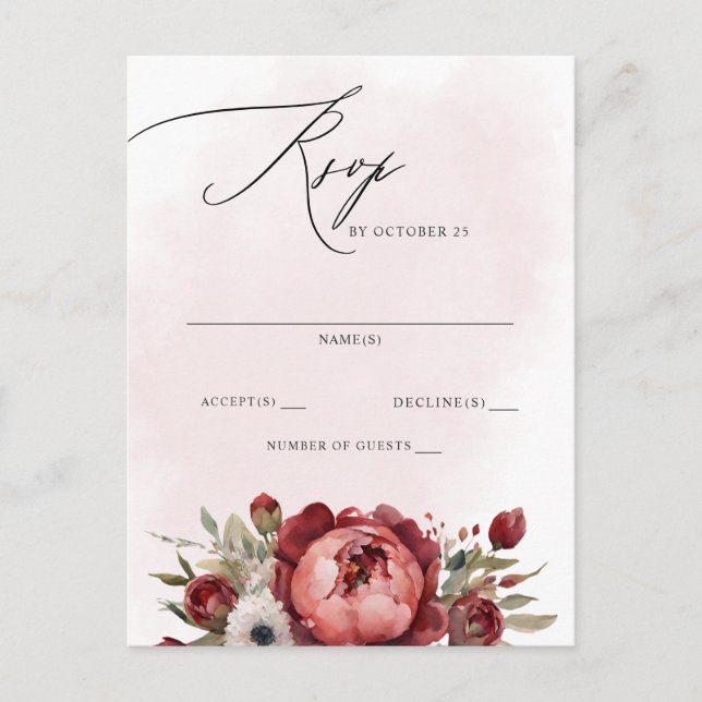 Elegant Boho Burgundy Blush Floral UAWG Postkarte (Vorderseite)