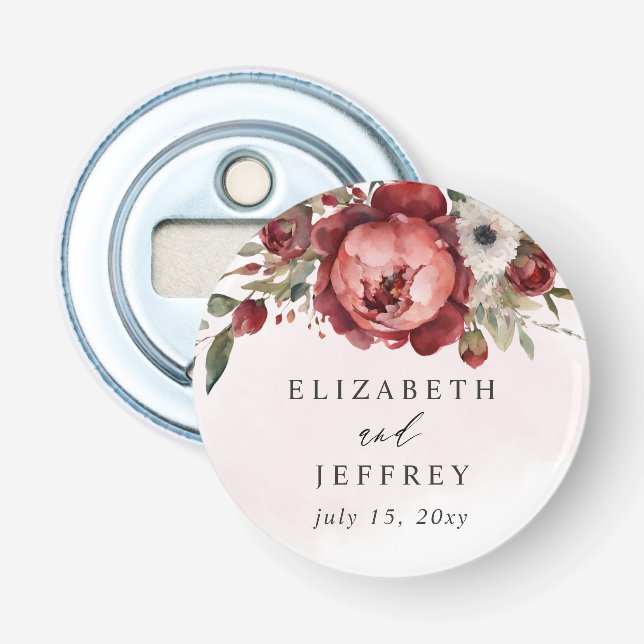 Elegant Boho Burgundy Blush Floral Wedding Flaschenöffner (Vorderseite)