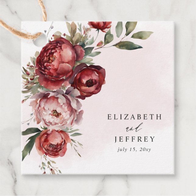 Elegant Boho Burgundy Blush Floral Wedding Geschenkanhänger (Vorderseite)