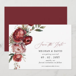 Elegant Boho Burgundy Blush Floral Wedding Save The Date