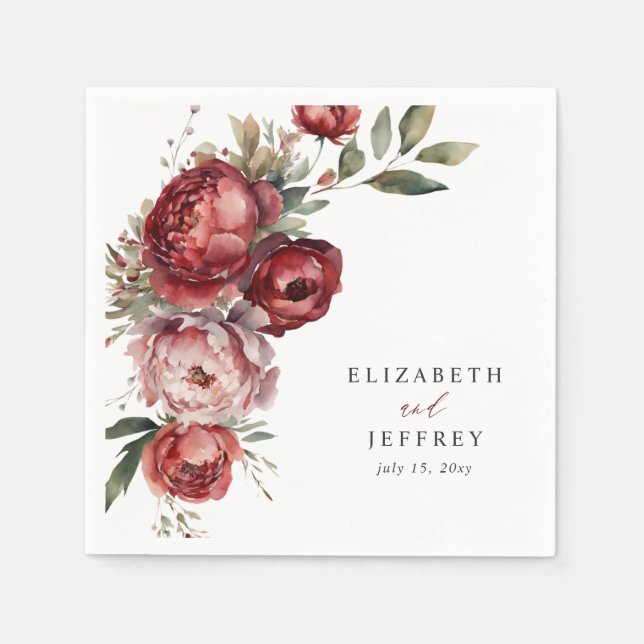 Elegant Boho Burgundy Blush Floral Wedding Serviette (Vorderseite)