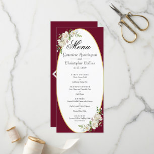 Elégant Boho Burgundy Floral Menu Mariage