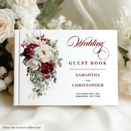 Elegant Boho Burgundy Rose Wedding Guest Book Gästebuch