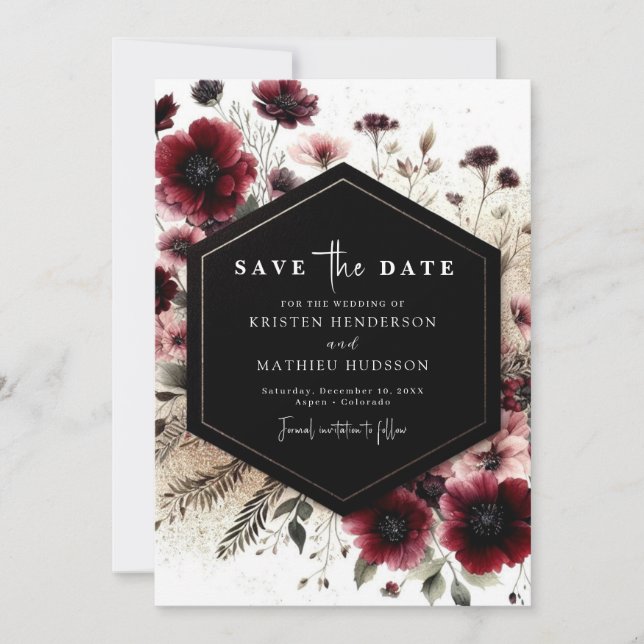 Elegant Boho Burgundy Wedding Save The Date (Vorderseite)