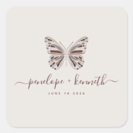 Elegant Boho Butterfly Burgundy Taupe Wedding Quadratischer Aufkleber