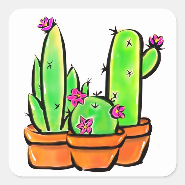 Elegant boho Cactus cacti succulents Quadratischer Aufkleber (Vorderseite)
