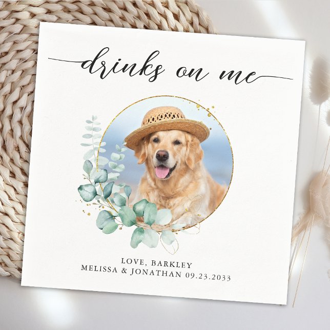 Elegant Boho Chic Drinks auf Me Hund Foto Hochzeit Serviette (Von Creator hochgeladen)