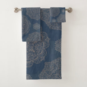 Elégant Boho Chic Mandala Gold Navy Motif bleu