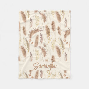 Elegant Boho Chic Pampas Grass Muster Beige Creme Fleecedecke