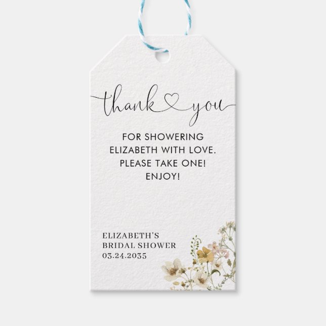 Elegant Boho Chic Wildblume Floral Vielen Dank Geschenkanhänger (Vorderseite)