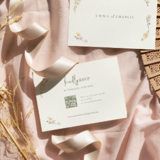 Elegant Boho Chic Wildblumen Hochzeiten QR-Code-UA RSVP Karte