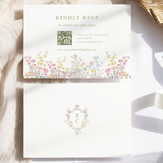 Elegant Boho Chic Wildflowers Wedding QR code RSVP Karte