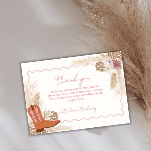 Elegant Boho Cowgirl Boots Pampas Baby Shower Dankeskarte