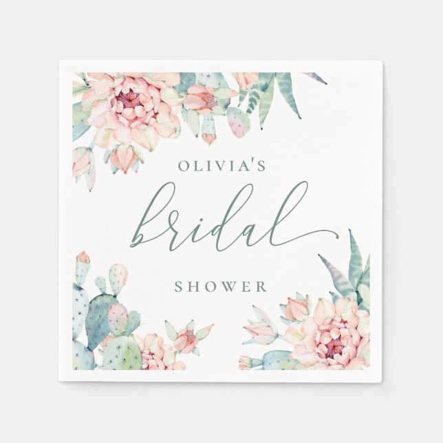 Elegant Boho Desert Bridal Shower | Cactus Floral Serviette (Vorderseite)
