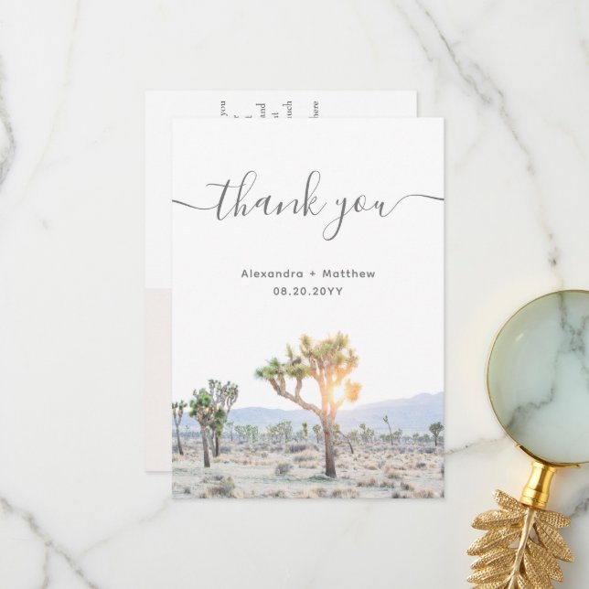 Elegant Boho Desert Greenery Joshua Tree Wedding Dankeskarte (Vorderseite/Rückseite Beispiel)