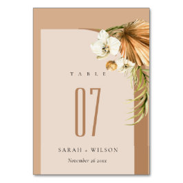 Elegant Boho Dry Palm Rust Arch Wedding Tischnummer