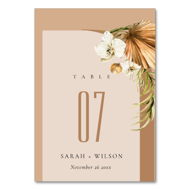 Elegant Boho Dry Palm Rust Arch Wedding Tischnummer (Vorderseite)