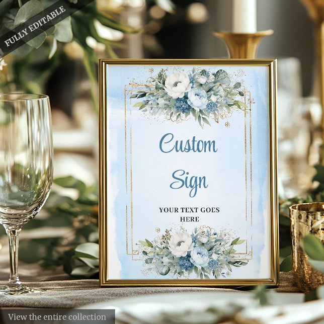 Elegant Boho Dusty Blue Floral Custom Wedding Sign Poster (Elegant Dusty Blue Floral Custom Wedding Sign

)