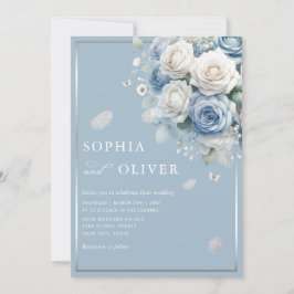 Elegant Boho Dusty Blue Floral Elegante Hochzeit Einladung