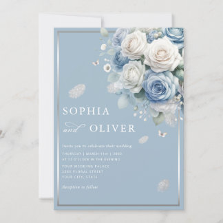 Elegant Boho Dusty Blue Floral Elegante Hochzeit Einladung
