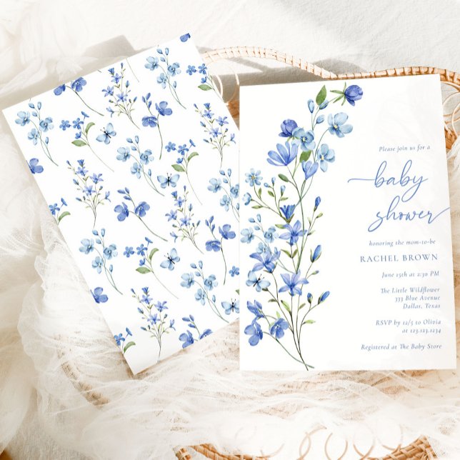 Elegant Boho Dusty Blue Wildblume Baby Shower Einladung (Von Creator hochgeladen)