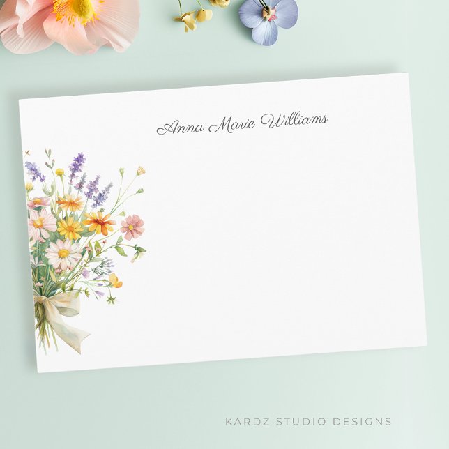 Elegant Boho Fleur sauvage Carte de note (Personalize this pretty wildflower note card with your name, and add it to your personal stationery.)