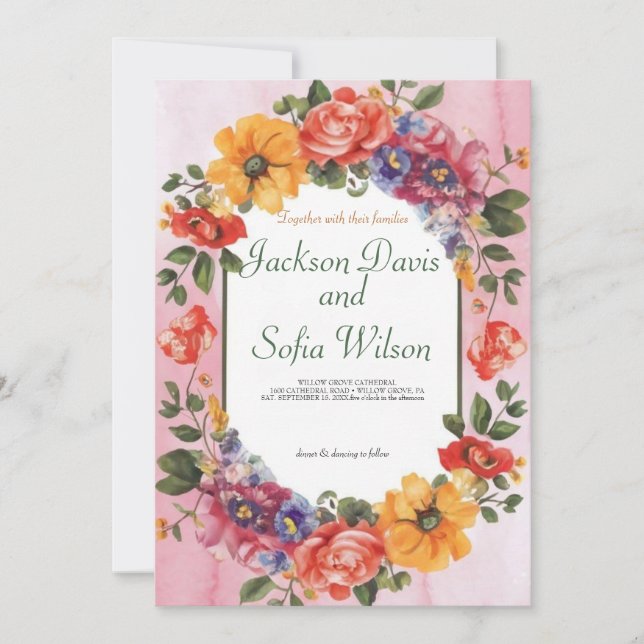 Elegant Boho Fleur sauvage Faire-part de mariage (Devant)