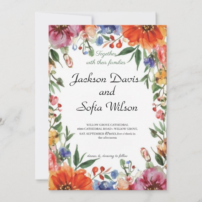 Elegant Boho Fleur sauvage Faire-part de mariage (Devant)