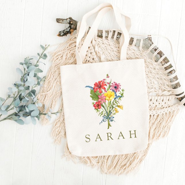 Elégant Boho Fleur sauvage Sac fourre-tout Floral (Créateur téléchargé)
