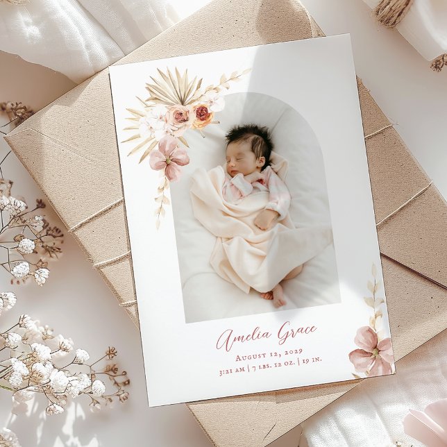 Elegant Boho Floral Baby Girl Ankündigung (Elegant Boho Floral Baby Girl Announcement)