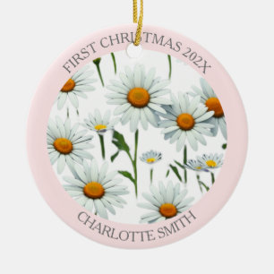 Elegant Boho Floral Blush Pink Erste Weihnachten Keramik Ornament