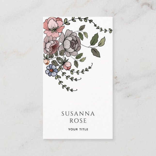 Elegant Boho Floral Botanical Beruflich Visitenkarte (Vorderseite)