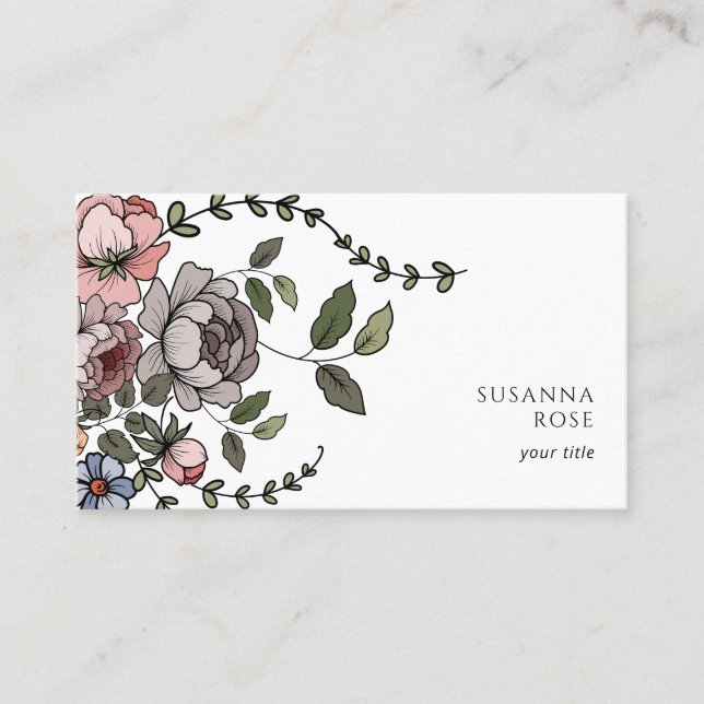 Elegant Boho Floral Botanical Beruflich Visitenkarte (Vorderseite)